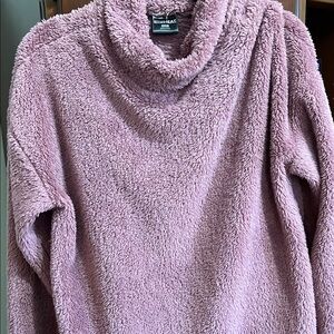 Cozy Pink Cowl Neck Sweater with Plush Texture
